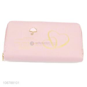 Wholesale PU Leather Pink Purse Ladies Card Holder Wallet