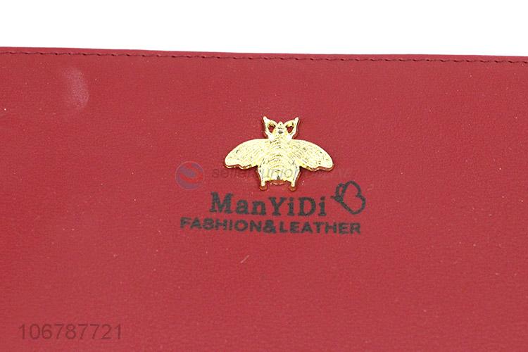 Popular PU Leather Double Zipper Purse Card Holder Wallet