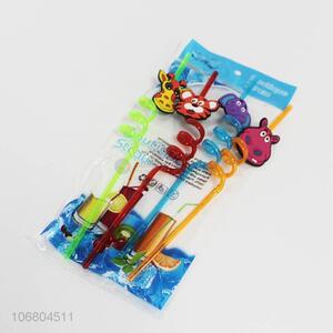 Wholesale popular 4pcs colorful cartoon animal spiral straws