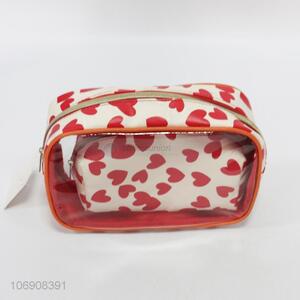 Best quality fashion heart printed pvc cosmetic bag set