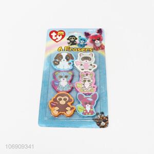 New product 6pcs cute cartoon animal shaped erasers