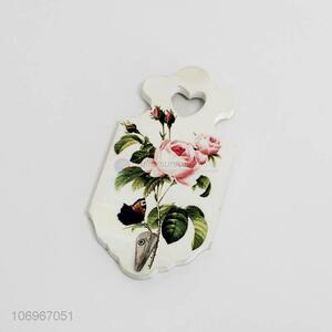 Exquisite design decorative wooden wall hook with flower printing