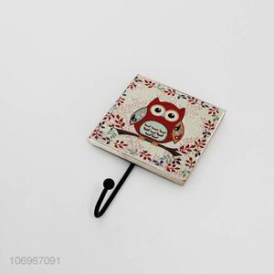 Popular design square wooden wall hook with cartoon owl printing