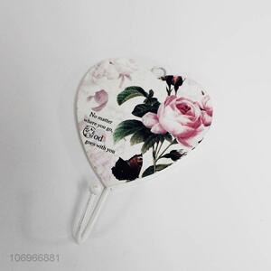 Wholesale luxury heart shape flower printed wooden wall hook for decoration