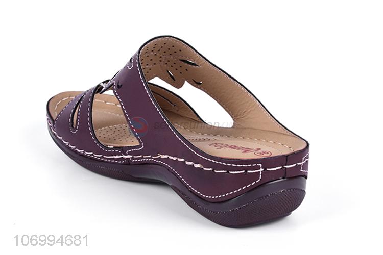 Superior quality ladies summer outdoor pu leather platform slippers