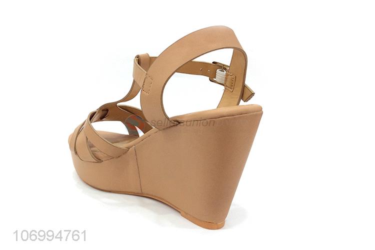 Popular products high heel pu leater sandal wedge sandal