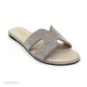 Factory wholesale unique clear rhinestones ladies summer slippers