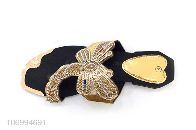 China maker women outdoor colorful rhinestones pu leather thong sippers