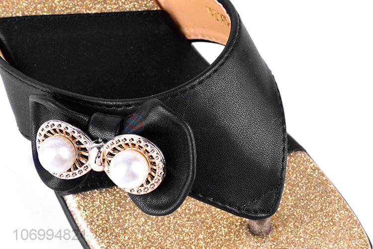 Promotional fashion pearls women platform slippers thong slippers