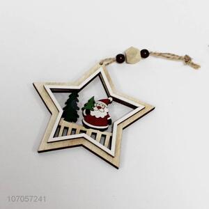 Wholesale price laser cut wooden star pendant hanging Christmas tree ornaments