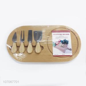 Wholesale Wooden Cutting Board With 4 Pieces Cheese Knife Set