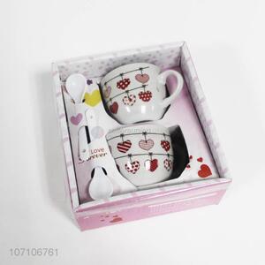 Cheap Valentine day gift heart pattern ceramic coffee couple mugs