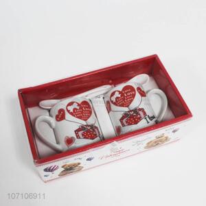 Contracted Design Ceramic Couple Mug Valentine Day Gift Cups with Spoon