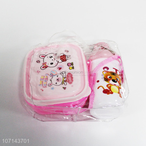 Hot selling food grade cartoon animal printed children lunch box and water bottle