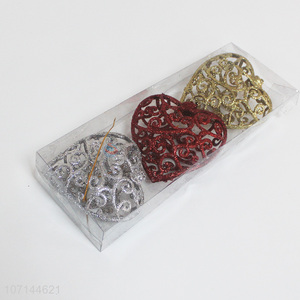 OEM holiday decoration hollow glitter heart shape Christmas ball set