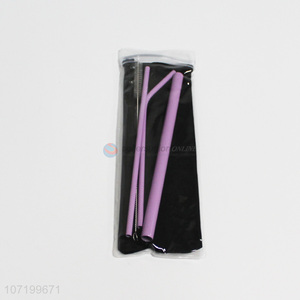 Wholesale creative purple stainless steel straws and pipe cleaning brush set