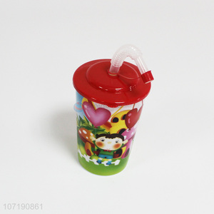 High Sales Cartoon Food Grade Plastic Straw Cup with Straw and Lids