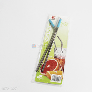 Good Sale 2 Pieces Stainless Steel Straw With Cleaning Brush Set