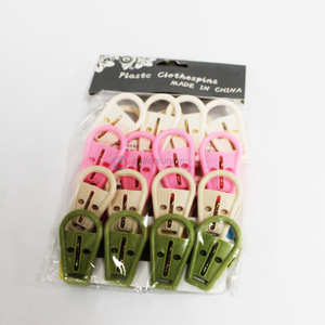 Latest arrival 16pcs zipper head  shaped plastic clothespins