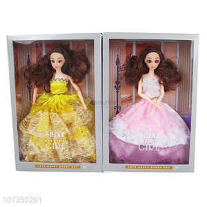 Promotional cheap 11.5inch 12joints 3D eyeball wedding dress doll for girls