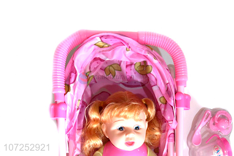 Premium Quality 12 Inch Lovely Baby Doll Stroller Toy For Girls