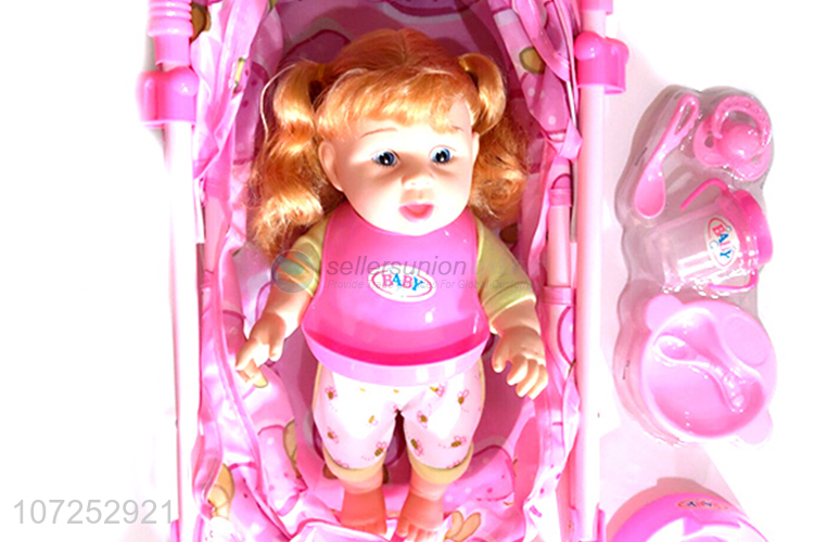 Premium Quality 12 Inch Lovely Baby Doll Stroller Toy For Girls