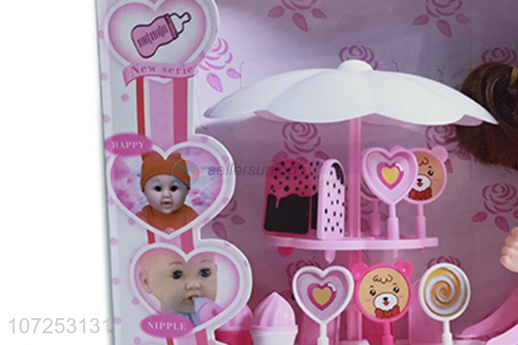 Cheap Lovely Vinyl Baby Girl Doll Toy Set With Ice Cream Cart Set
