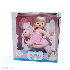 Premium Quality Vinyl Cute Baby Girl Doll Toy Set With Rocking Horse