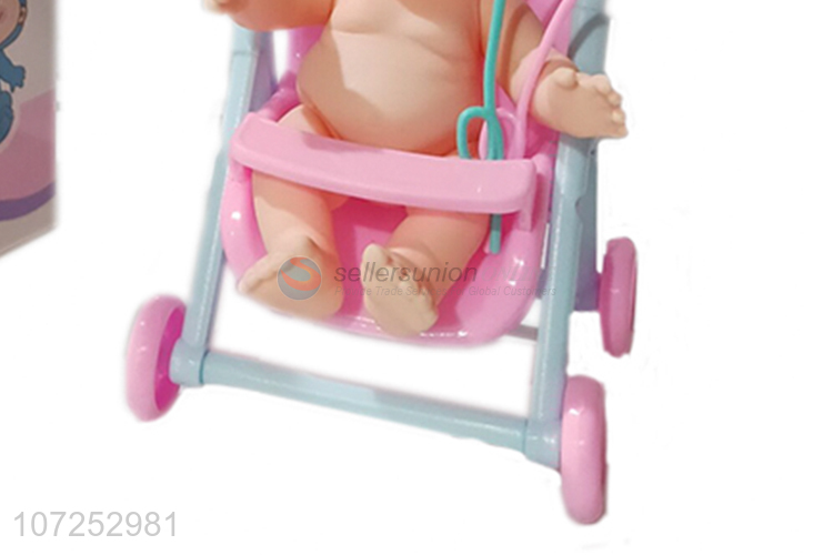 High Sales Vinyl Doll With Cart Toy Set Pretend Play Toy Baby Trolley