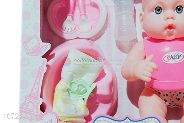 New Design Vinyl Baby Doll With Drinking Water And Pee Toy Set