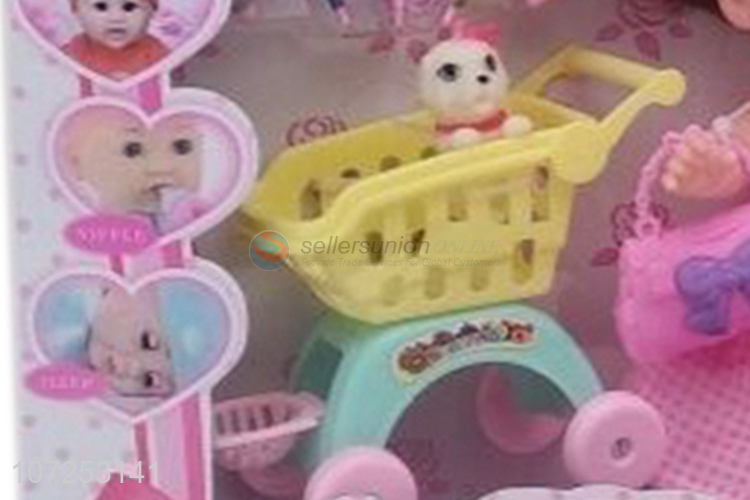 High Sales Vinyl Baby Girl Doll Toy Playing Toy Set With Shopping Cart