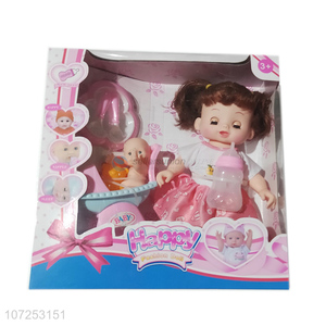 Factory Sell Vinyl Cute Baby Girl Dolls Toy Set With Stroller