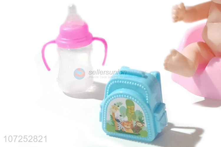 Factory Price Soft Baby Doll Toy With Feeder Bottle And Toilet