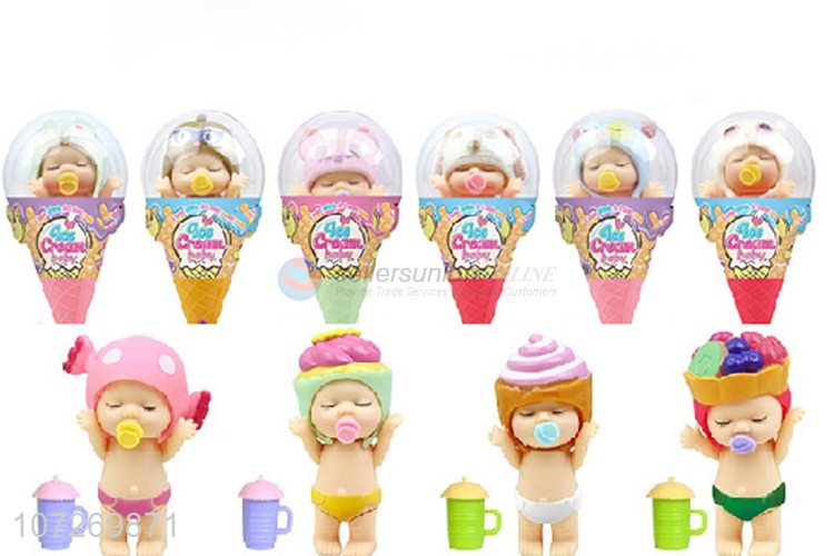 China maker cute vinyl toys 3.5 inch sleeping baby doll with feeding bottle and candy cap