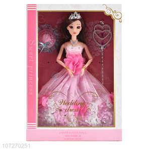 Recent design 11.5 inch solid body princess doll wedding dress doll with magic wand and sunhat