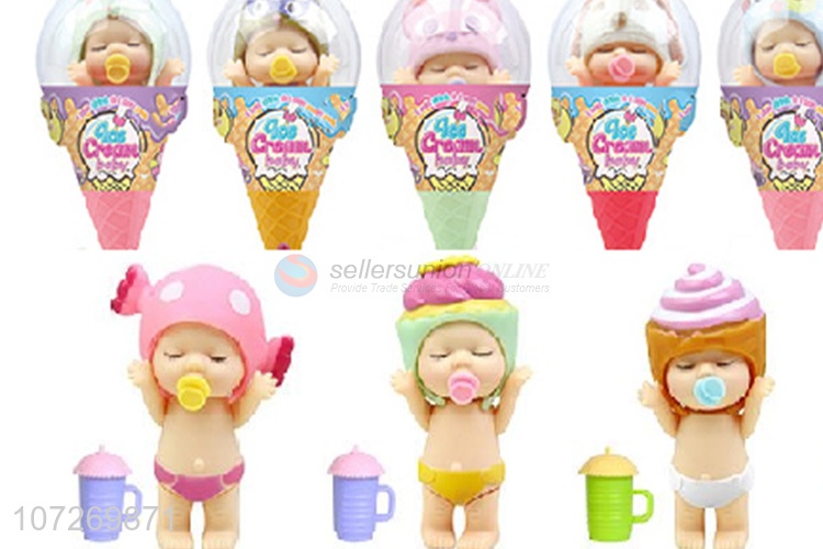 China maker cute vinyl toys 3.5 inch sleeping baby doll with feeding bottle and candy cap