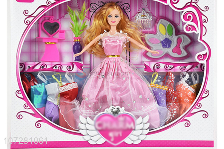 Wholesale Solid Body Lovely Girl Doll With Dresses And Accessories Set Toy