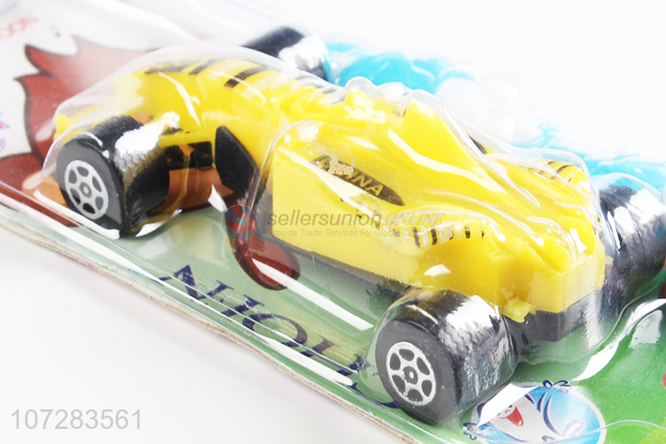 Unique design children cartoon toothbrush with 4-wheel racing car toy