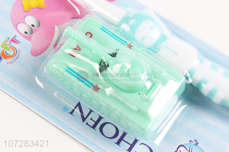 Competitive price children cartoon toothbrush with toy tank