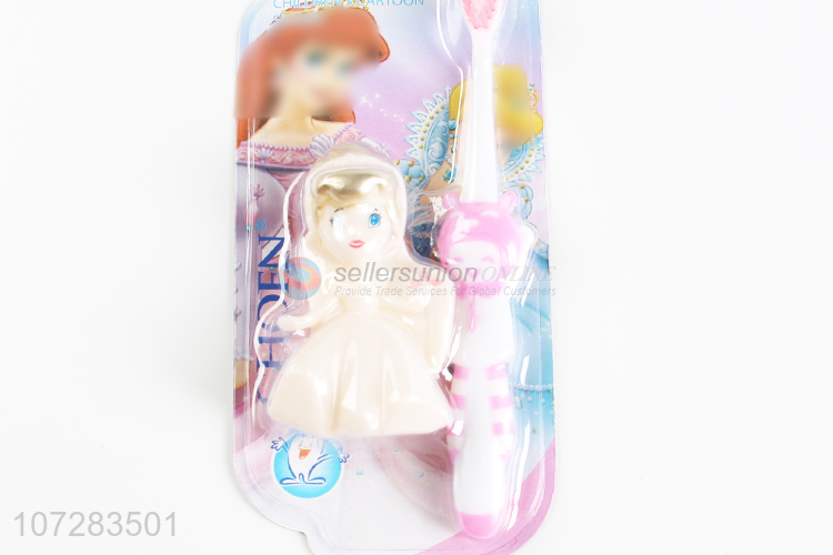 Popular products children cartoon toothbrush with girl doll toy