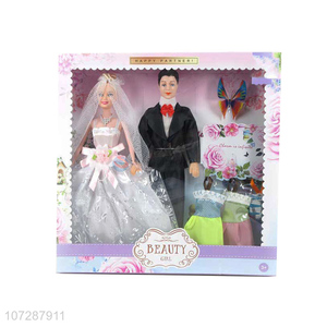 High Quality Solid Body Wedding Bride And Bridegroom Doll Set
