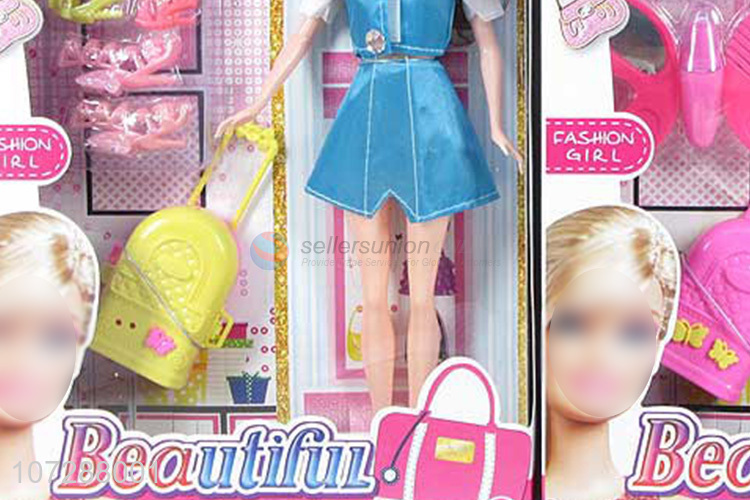 Fashion Design Solid Body Beauty Girls Doll With Suitcase Set