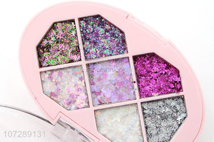 Wholesale custom cosmetics 7 colors shiny sequin eye shadow palette