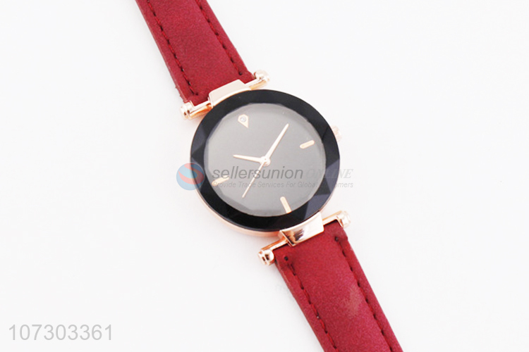 Custom Round Dial PU Leather Watchband Watch For Women