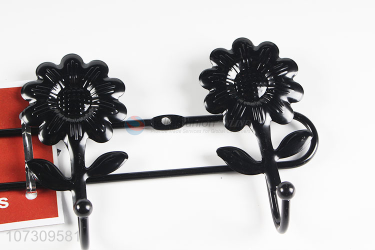 Wholesale Black Sunflowers Design Iron Wire Wall Mounted Hanger With 5 Hooks