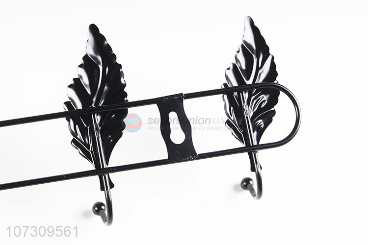 Factory Sales Leaf Shaped Black Iron Wire Wall Mounted Hanger Hook For Home Use