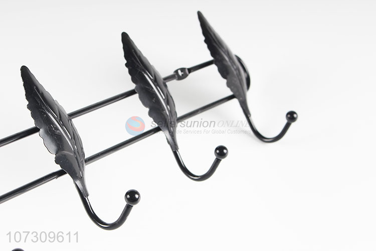 Lowest Price Leaf Shape Black Iron Wire Wall Mounted Hanger With 6 Hooks
