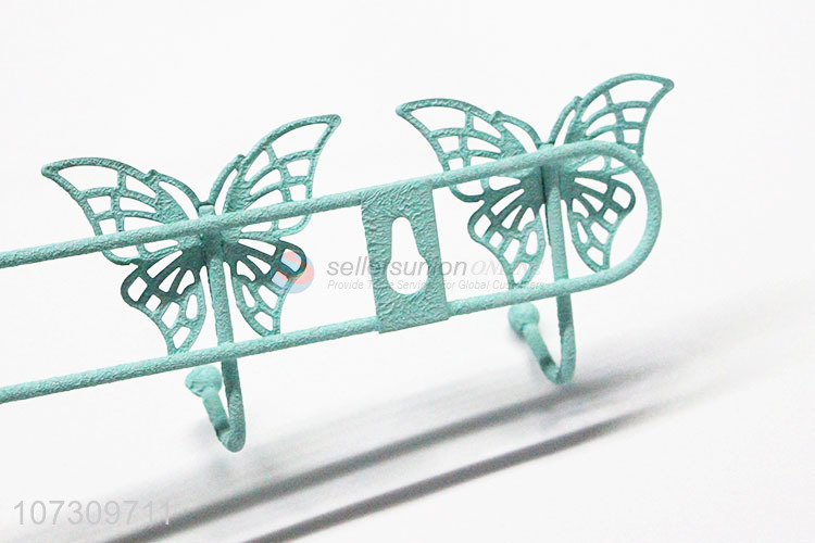 Factory Sell Green Butterfly Shape Design Metal Wire Wall Mounted Hanger Hooks