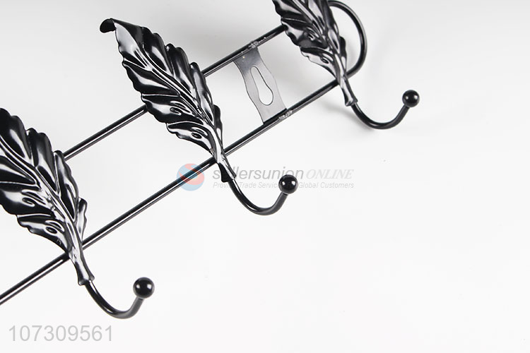 Factory Sales Leaf Shaped Black Iron Wire Wall Mounted Hanger Hook For Home Use