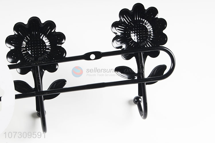 Factory Sell Black Sunflowers Design Iron Wire Wall Mounted Hanger With 6 Hooks